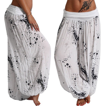 Women's Casual Loose Wide-Leg Pants With Digital Print And Drawstring