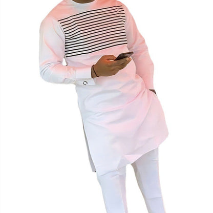 Men's Fashion Casual Embroidered Shirt Drawstring Pants Set