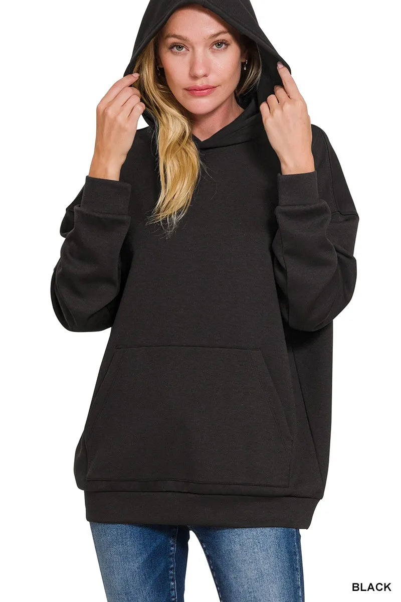 Zenana Oversized Scuba Hoodie with Kangaroo Pocket