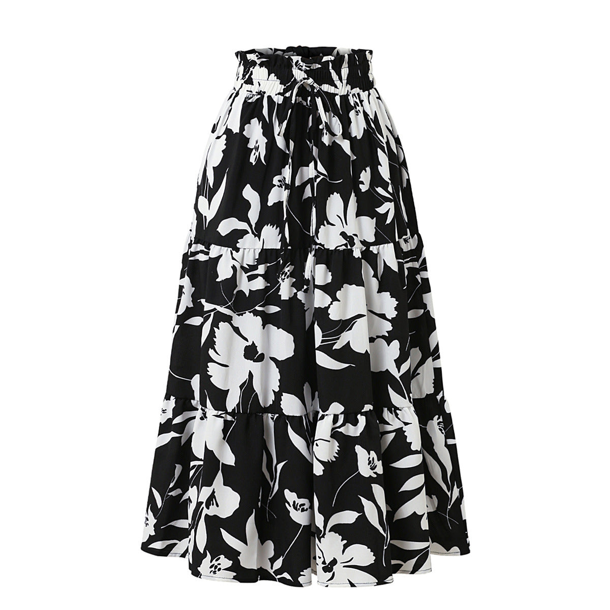 European And American Printed A- Line Skirt Pleated Skirt Women
