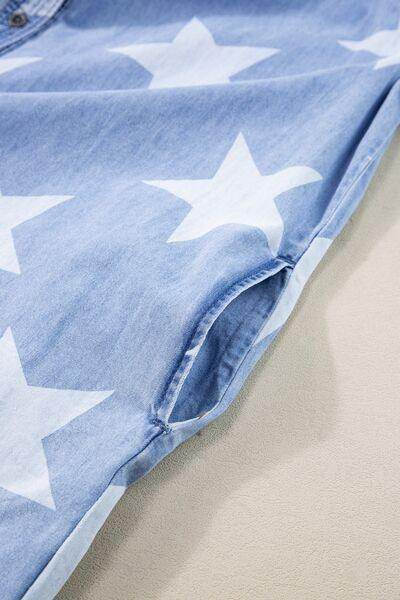 Raw Hem Star Short Sleeve Denim Dress for Casual Style