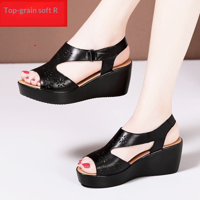 Genuine Soft-leather Wedge Sandals For Women