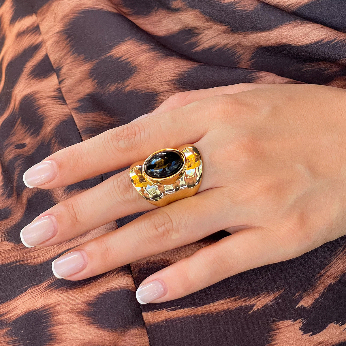 Retro Irregular Inlaid Gemstone Ring Geometric Acrylic Versatile Ring Set