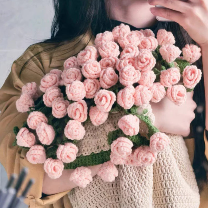 60cm New Creative Rose Bouquet Blanket (Finished), Crocheted Flower Bouquet Gift for Girlfriend