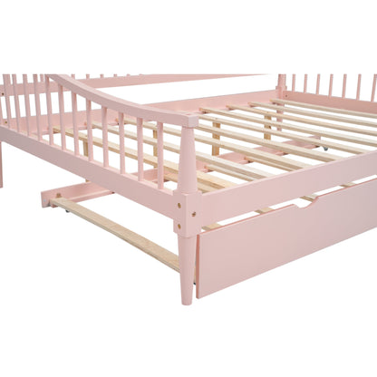 Full Size Daybed with Trundle and Support Legs  Pink