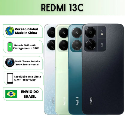 Xiaomi Redmi 13C Versão Global | Smartphone 4G , ROM Global , Câmera 50MP , Carregador  18W