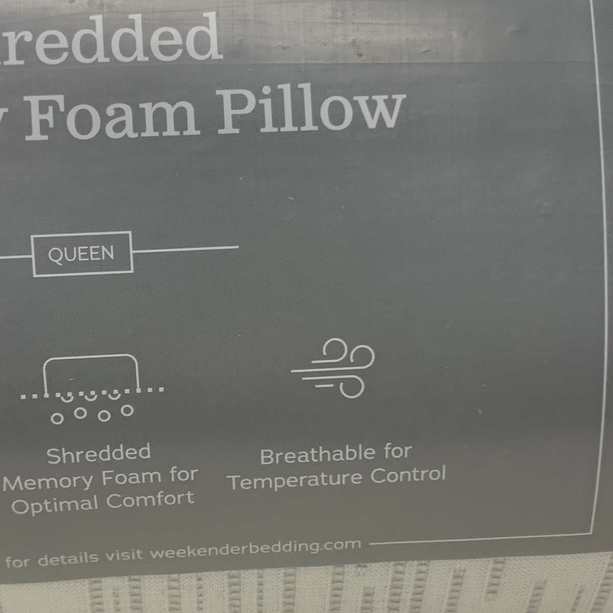 WEEKENDER Shredded Memory Foam Pillow 2pk Breathable Moldable Sz Queen