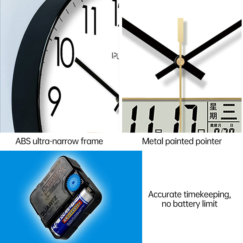2025 New 10/12/14 - inch Electronic Calendar Wall Clock. Monitors temp & humidity. Dual - display. Mute. Quartz movement.