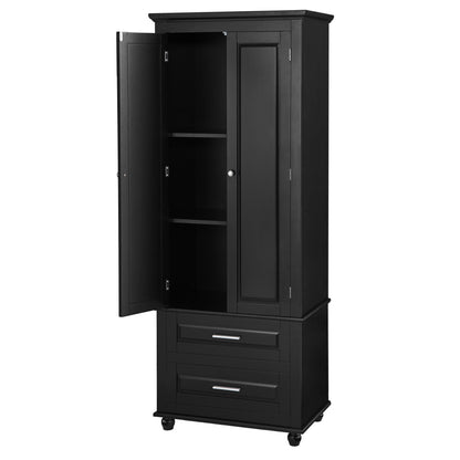 Tall Storage Cabinet with Two Drawers for Bathroom/Office, Black