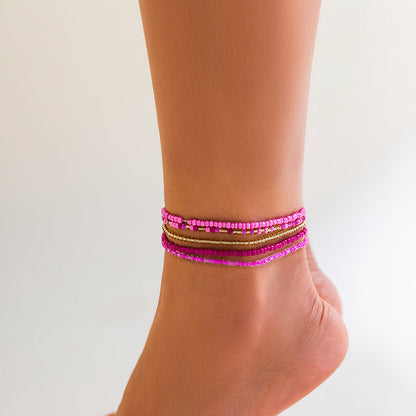 Melad color summer beach rice bead ankle chain Anklet multi-layer stacking versatile ankle chain