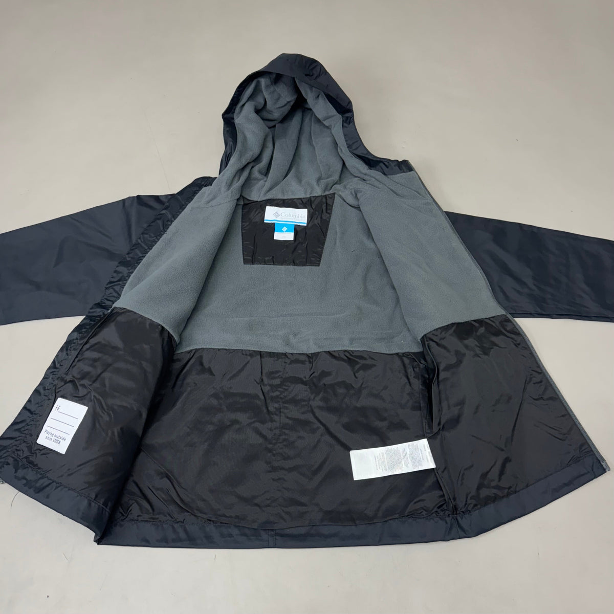 COLUMBIA Rain-Zilla Fleece Lined ZipUp Jacket Unisex Youth Sz XS Black RB3418-015