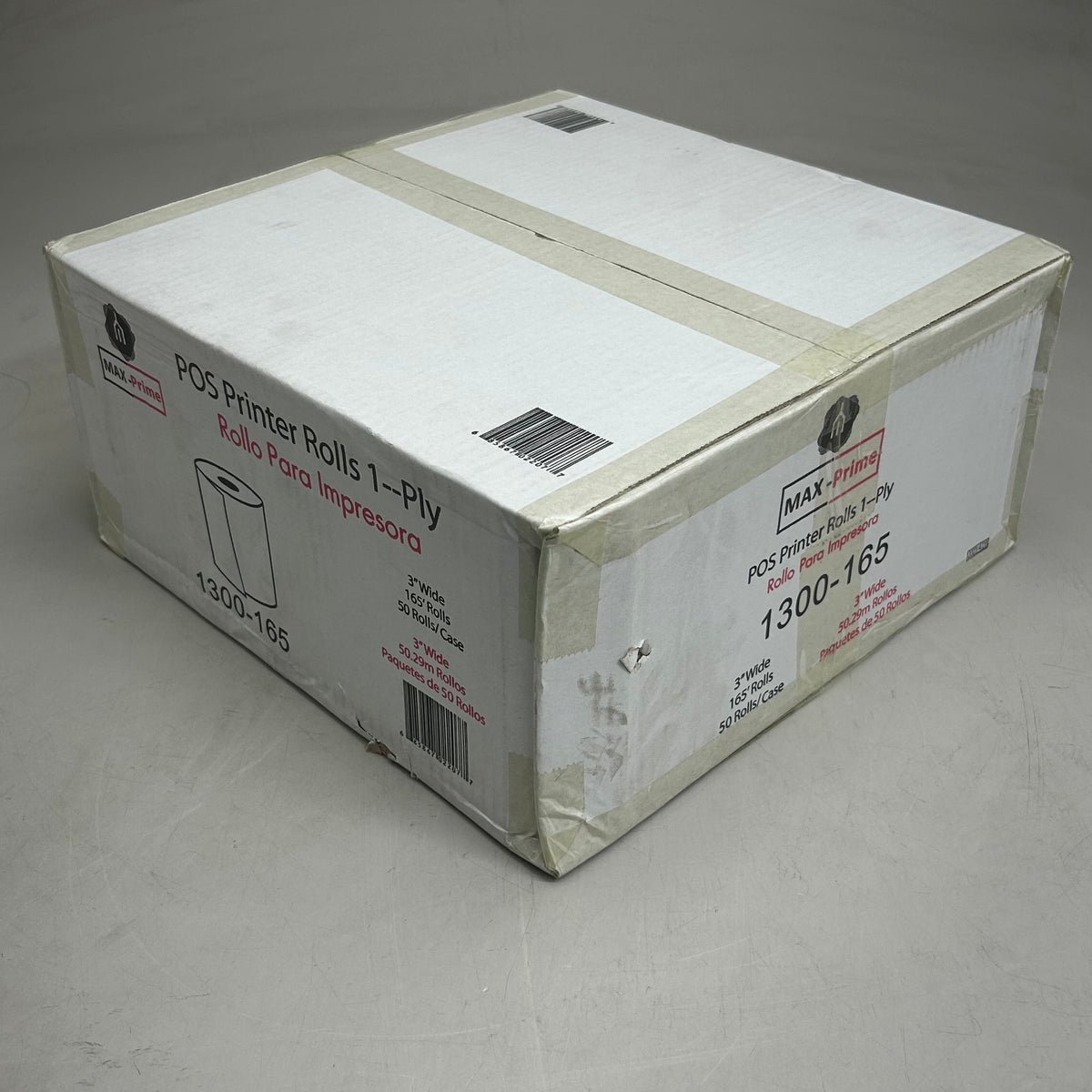 MAX-PRIME (50 Rolls) POS 1-Ply Printer Rolls 3"x165' White 1300-165 (Distressed Package)