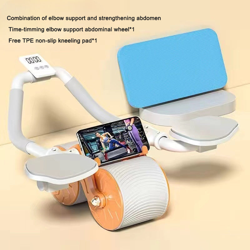 Automatic rebound abdominal compression and abdominal muscle training equipment for both men and women using elbow support rollers