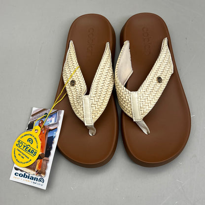 COBIAN Palmilla Braided Synthetic Leather Strap Women's Sz 8 EU 38.5 Cream PAL25-110-8
