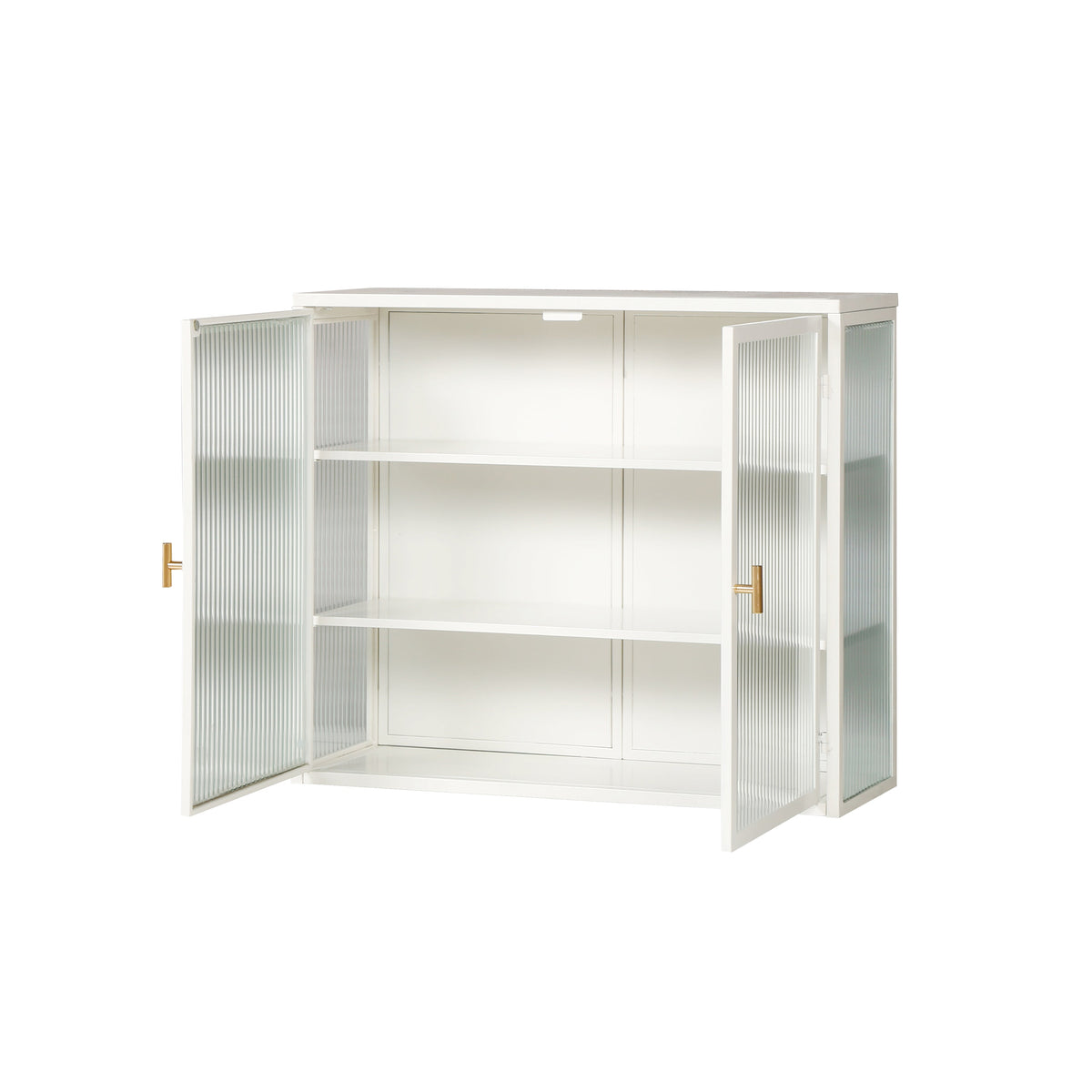 27.56"Glass Doors Modern Two-door Wall Cabinet with Featuring Three-tier White