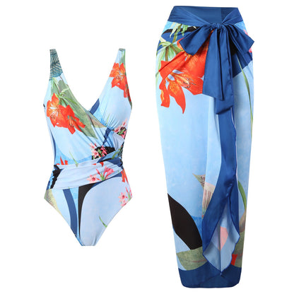 European and American conjoined vacation beach hot spring swimsuit French retro conjoined bikini