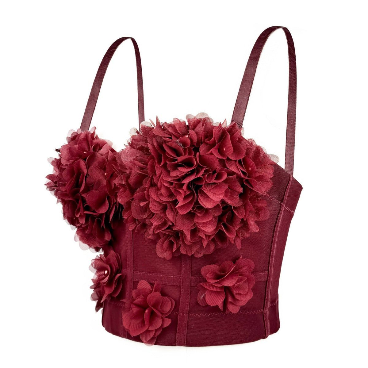 French mesh see through fishbone corset with chest cushion three-dimensional flower shaped outerwear beautiful back