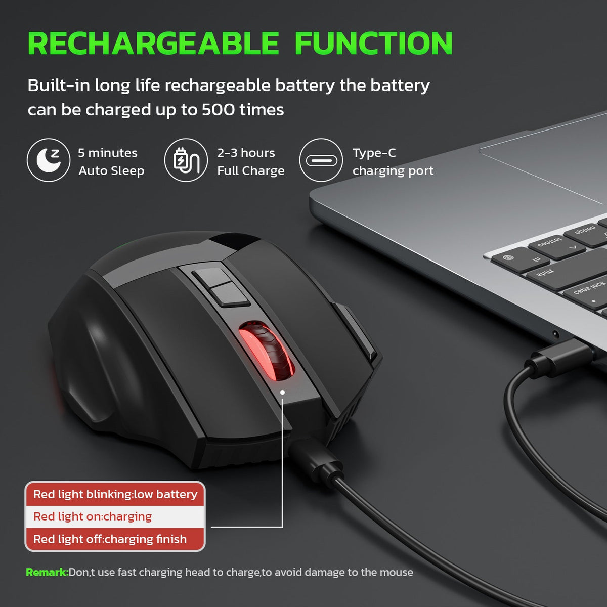 Wireless charging Bluetooth dual-mode 10 key mute gaming mouse 4800DPI mouse RGB color light