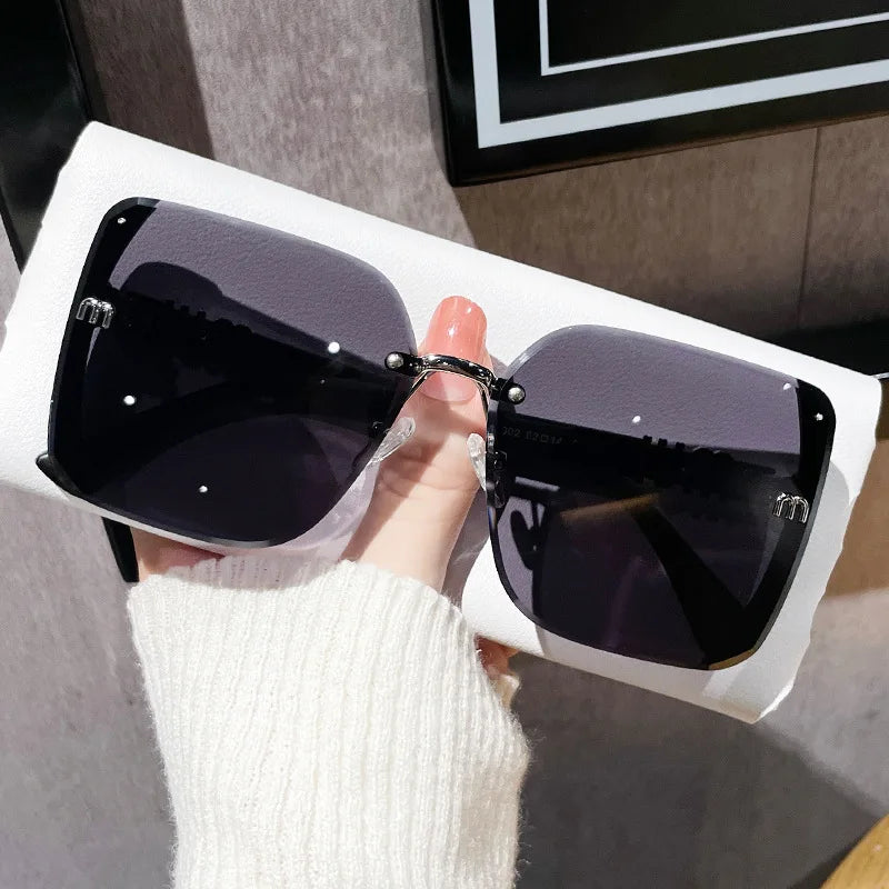 new fashion trimmed sunglasses half frame high quality trend simple sunglasses for women with fine glitter