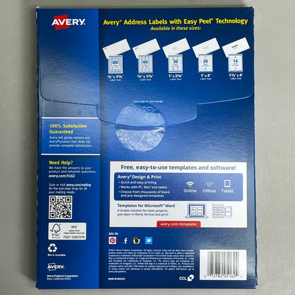 AVERY Easy Peel Sure Feed Address Labels 14 Sheet 1-1/3"x 4" Adhesive White 5162