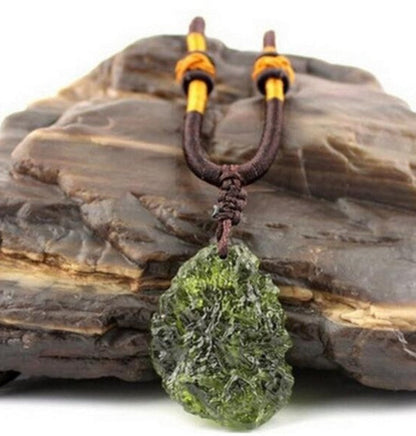 1Pcs Natural Czech meteorite pendant rough green meteorite jewelry necklace fine crystal gravel