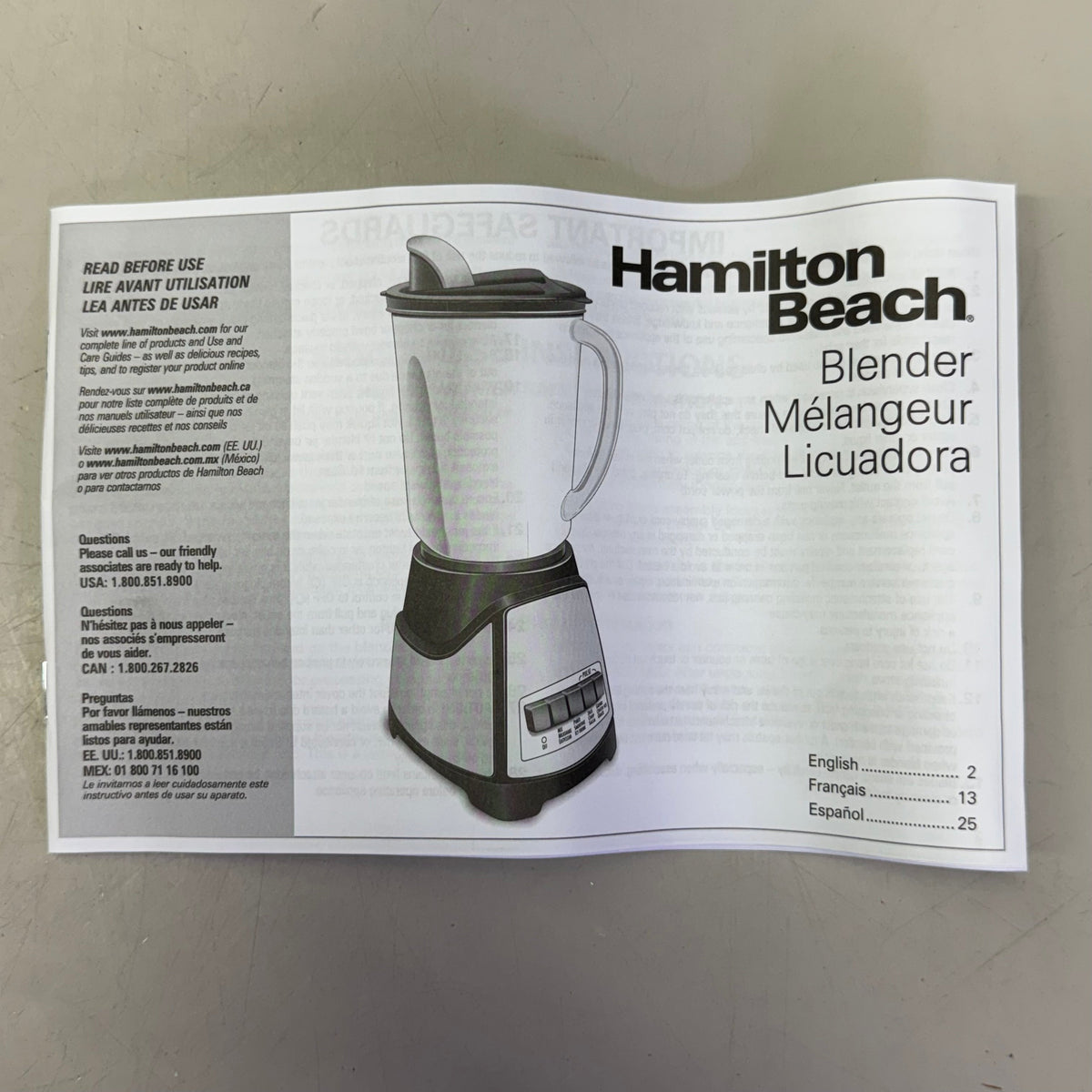 HAMILTON BEACH Power Elite Blender With 40 Oz Glass Jar 9"H Clear 58148G