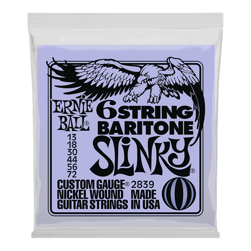 Ernie Ball 6-String Baritone Slinky Nickel Wound Electric Guitar Strings, 13-72 Gauge (P02839)