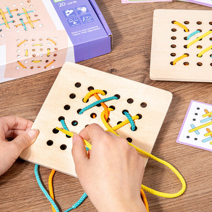 Montessori Early Education Children's Double Battle Pattern Rope Wearing Game Exercise Baby's Hand Eye Coordination Toy