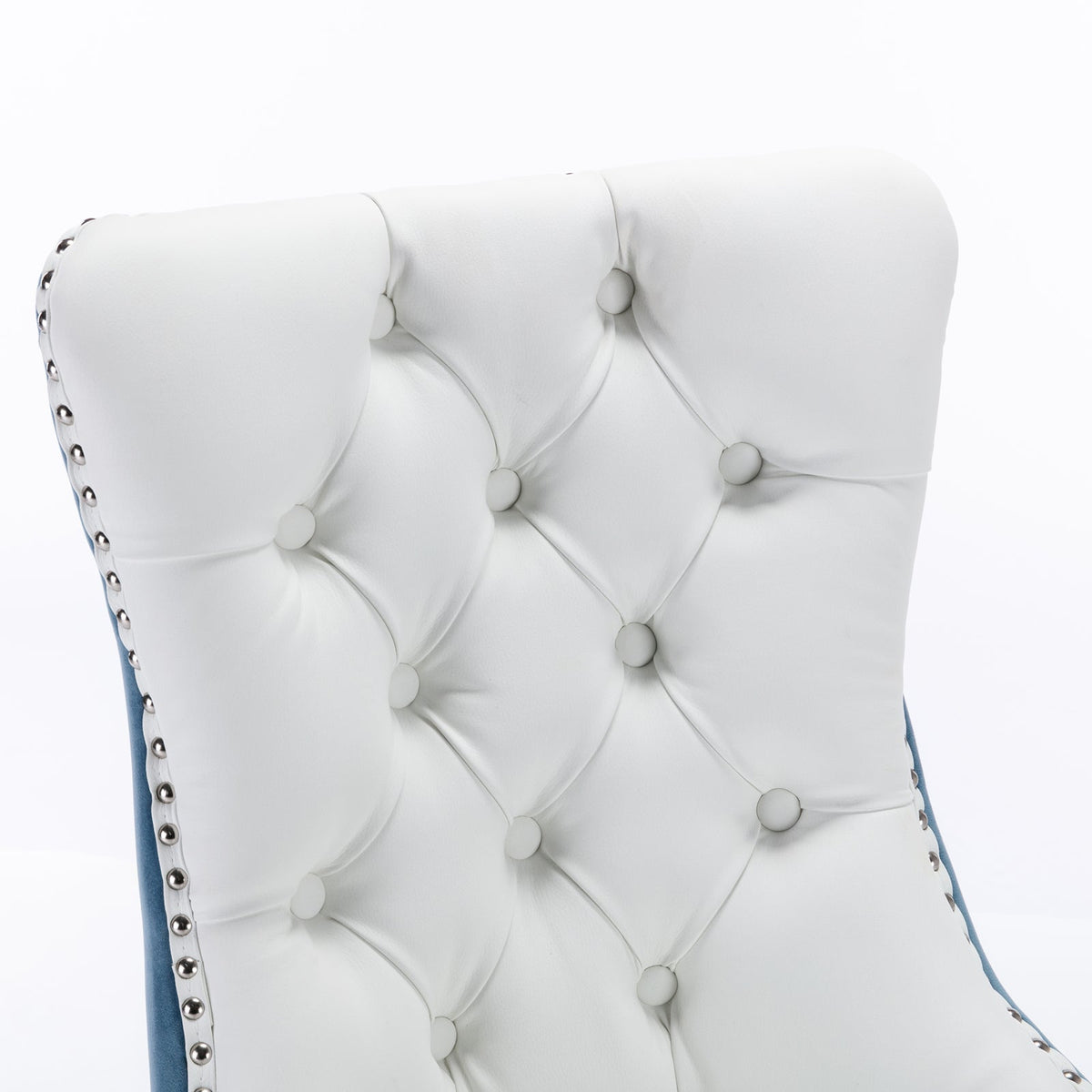 A&A Furniture Nikki Collection Modern High-end Tufted Solid Wood Contemporary PU 2-Pcs Set White+Light Blue