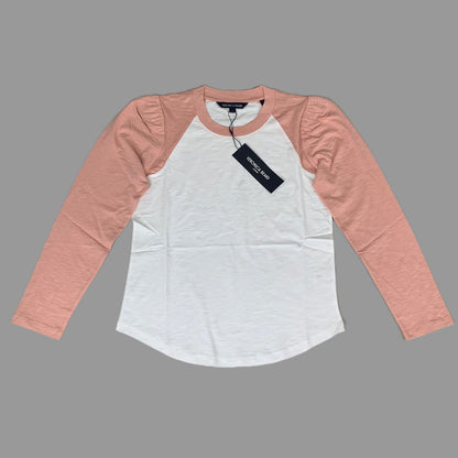 VERONICA BEARD Jeans Women's Mason Baseball Tee Sz-S Rosebloom/White