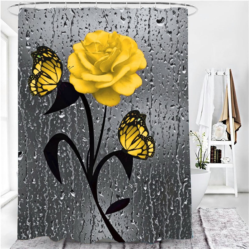 Hot HD Digital Printing Polyester Waterproof Polyester Flower Bathroom Hotel Shower Curtain
