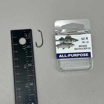 EAGLE CLAW(5 PACK)Carbon Steel All Purpose Baitholder Hooks Bronze #4 20pc RDE-4