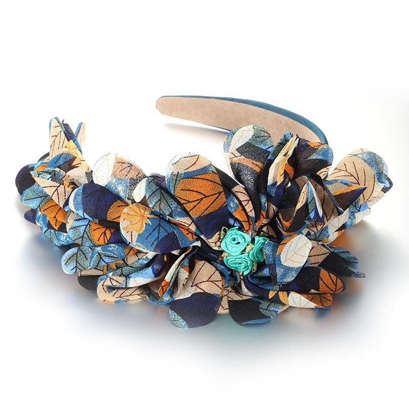 Fashionable leaf pattern fabric oversized flower headband