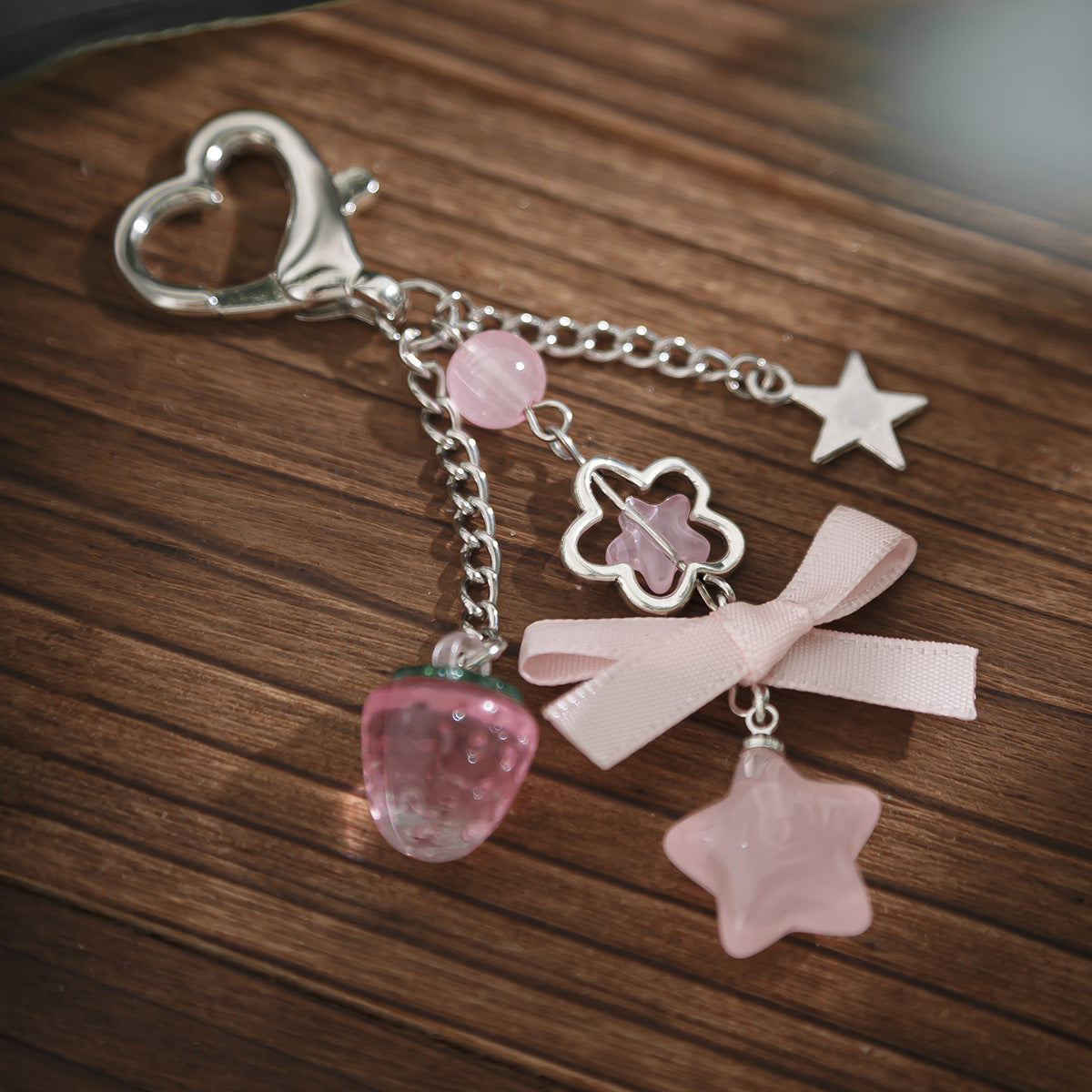 Small Fresh Bow Special Secret Chain Keychain Pentagram Alloy Glass Bead Pendant