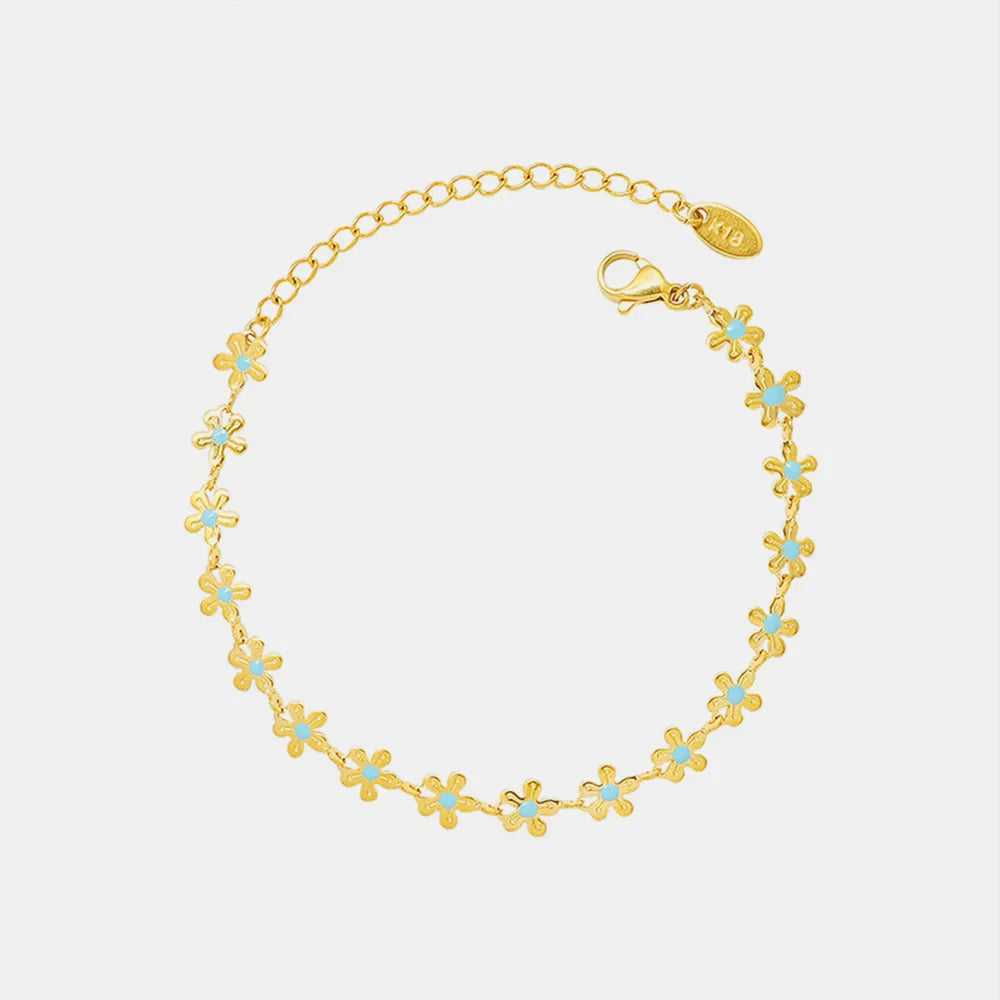 Golden Flower Blue Drip Oil Bracelet
