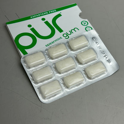PUR (12 PACK, 9 PCS Each) Sugar Free Spearmint Aspartame Free Chewing Gum