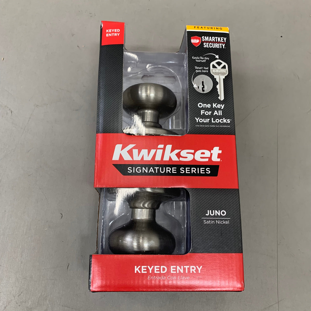 KWIKSET Smartkey Juno Entry Knob ‎12"L x 4.6"W Satin Nickel 97402-736