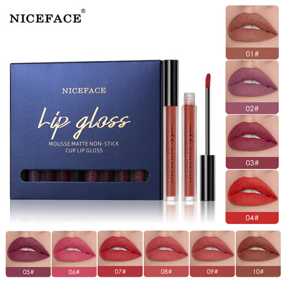 Niceface New Quality Lip Glaze Velvet Matte Lip Glaze Set Matte Non-stick Cup Holder Liquid Lipstick
