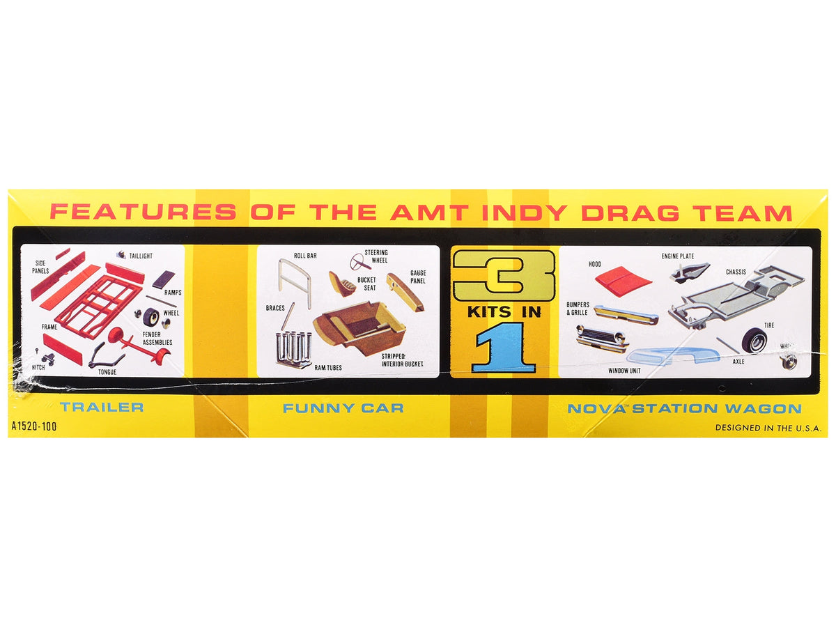 Skill 2 Model Kit Indy Drag Combo Chevrolet II Wagon and Funny Car with Trailer 3 in 1 Set 1/25 Scale Model by AMT