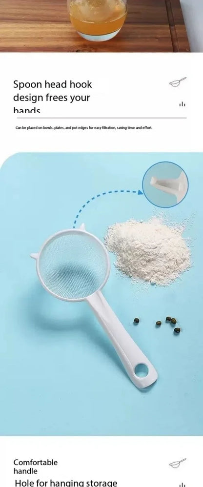Handheld Plastic Tea Strainer Sieve for Flour, Juice and Kitchen Use