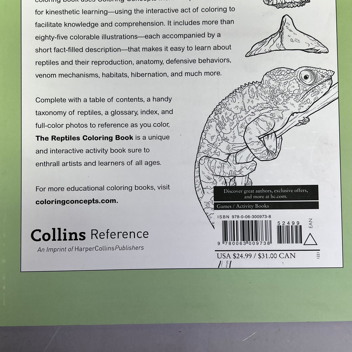 THE RETILES COLORING BOOK Science & Anatomy Paperback Coloring Activity Book