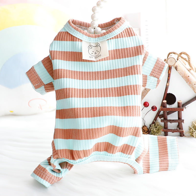 Dog Clothes Spring and Summer Thin Wide Striped Four-legged Home Clothes Bottoming Shirt Small Dog Teddy Pet