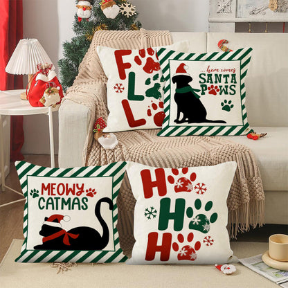 Christmas striped pillow cover linen black cat print pillowcase home holiday decoration cushion cover