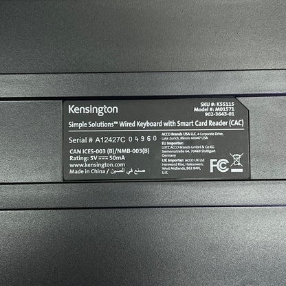 KENSINGTON Simple Solutions Wired Keyboard w/ Smart Card Reader Black K55115US