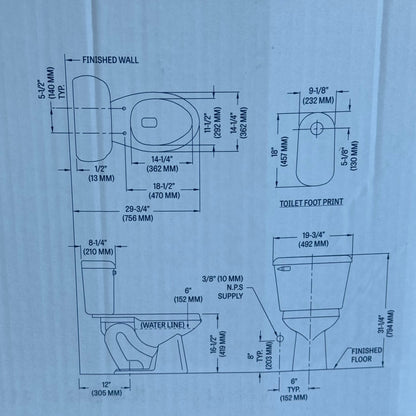 MANSFIELD Elongated Toilet Kit Sz 31 1/4” H x 19 3/4” W x 29 3/4” L 013710017