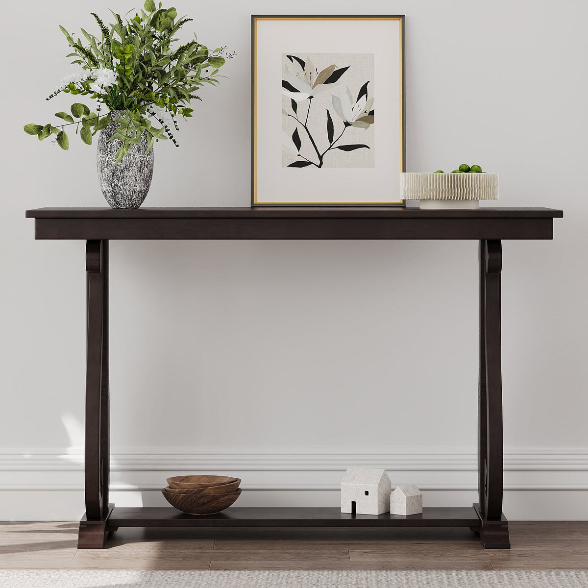 48-Inch Rustic Vintage Console Table --- Farmhouse Style Entryway Table with Open Shelf and Sturdy Construction  (Espresso)