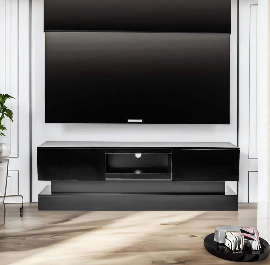 51.18inch Black morden TV Stand with LED Lights high glossy front TV Cabinet color:BLACK
