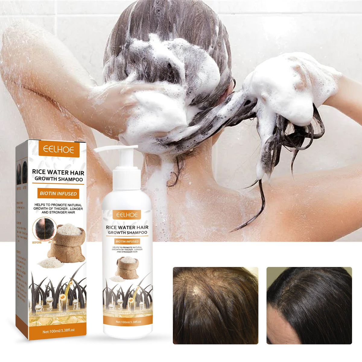 Rice Dense Hair Shampoo Deep Clean Thick Hair Moisturizing Hair Root Solid Hair Care Shampoo
