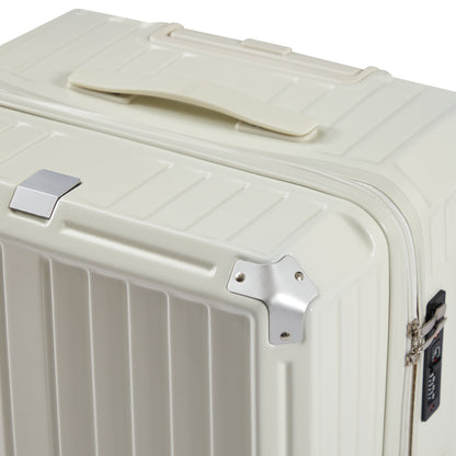 Luggage Set 4 pcs (20"/24"/29"/Travel Bag), PC+ABS Durable Lightweight Luggage with Collapsible Cup Holder、 TSA Lock, White