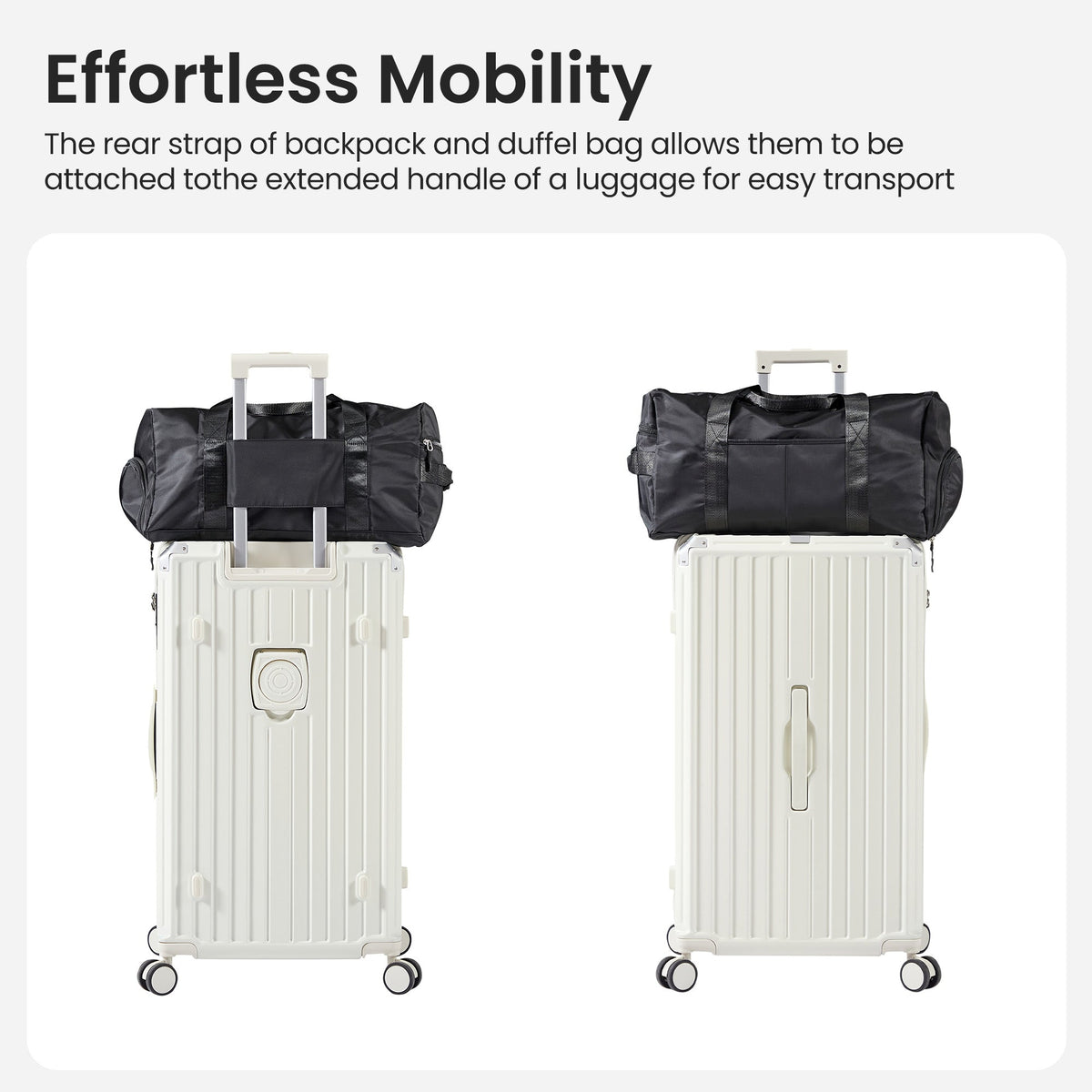 Luggage Set 4 pcs (20"/24"/29"/Travel Bag), PC+ABS Durable Lightweight Luggage with Collapsible Cup Holder、 TSA Lock, White